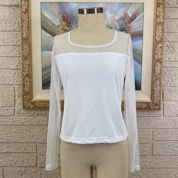 Gioano Sheer Mesh Contrast Pullover Style Knit Top - Picture 6 of 8